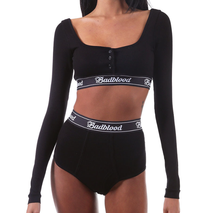 Free shipping strech long sleeve Y2K top and briefs